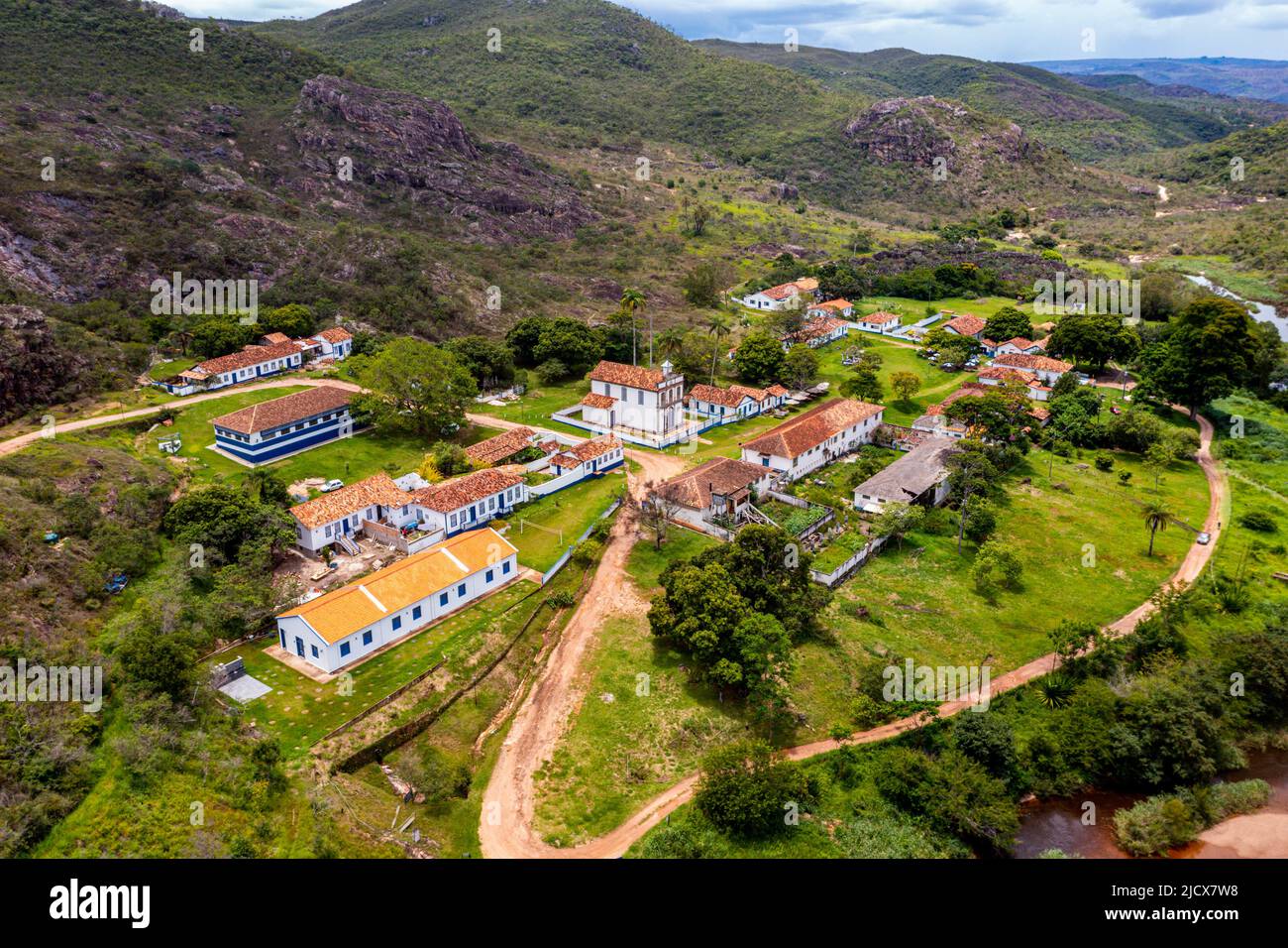 Antenna della vecchia fabbrica tessile Biribiri vicino a Diamantina, Minas Gerais, Brasile, Sud America Foto Stock
