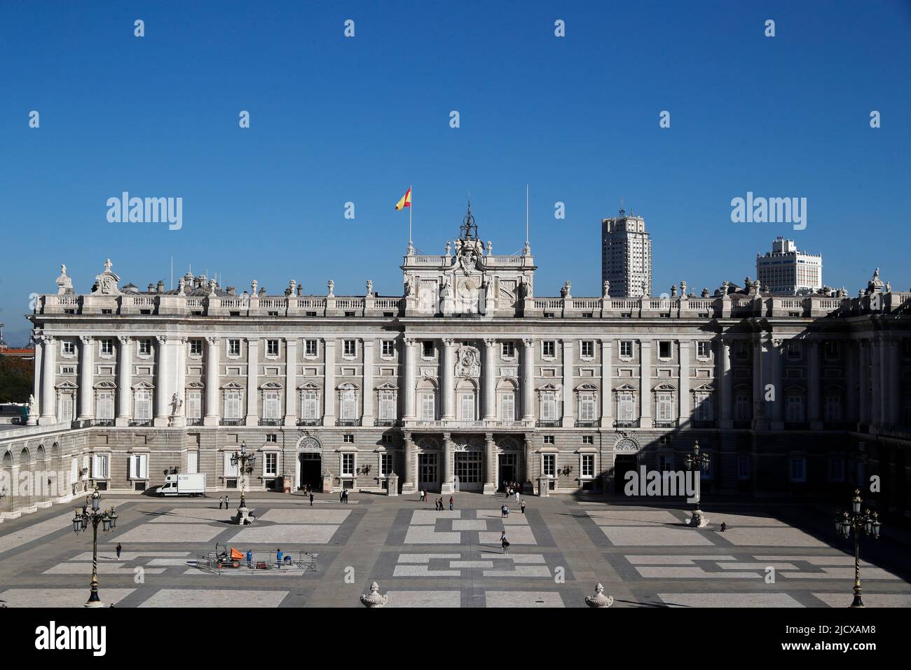 Facciata del Palacio Real (Palazzo reale), Madrid, Spagna, Europa Foto Stock