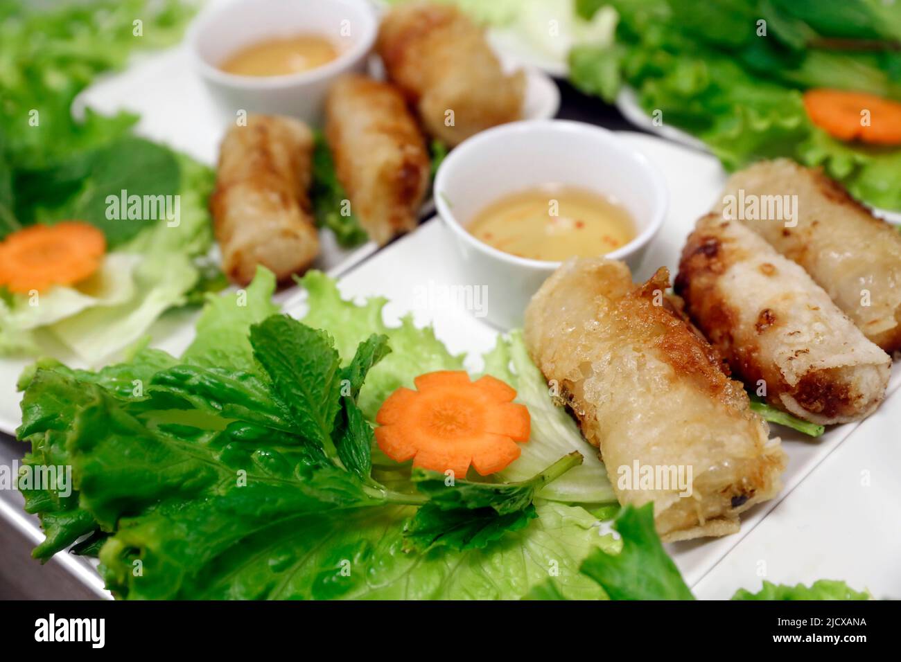Cucina asiatica, autentici rotoli di primavera vietnamiti (NEM Ran Hay Cha Gio), Haute-Savoie, Francia, Europa Foto Stock