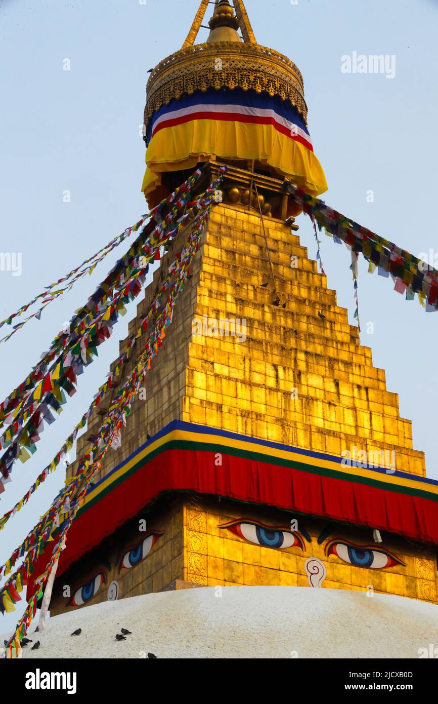 Bodnath (Boudhanath) stupa, il più grande stupa buddista della città di Kathmandu, patrimonio mondiale dell'UNESCO, Kathmandu, Nepal, Asia Foto Stock