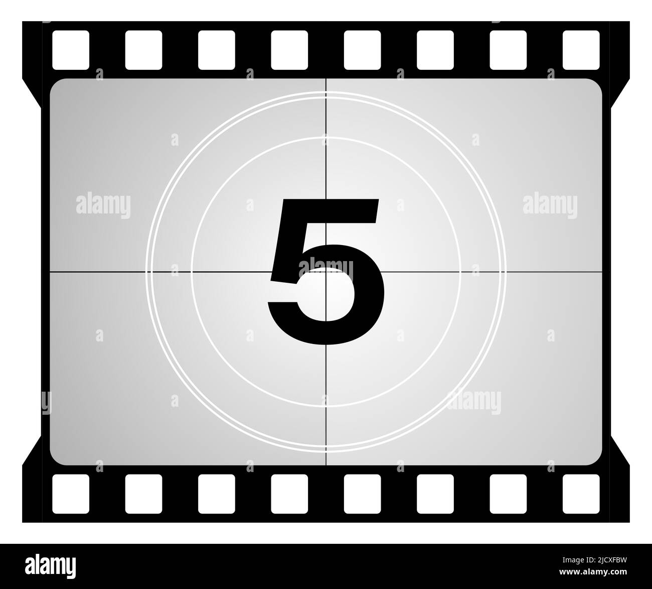 Un classico filmato con conto alla rovescia al numero cinque. Illustrazione Vettoriale