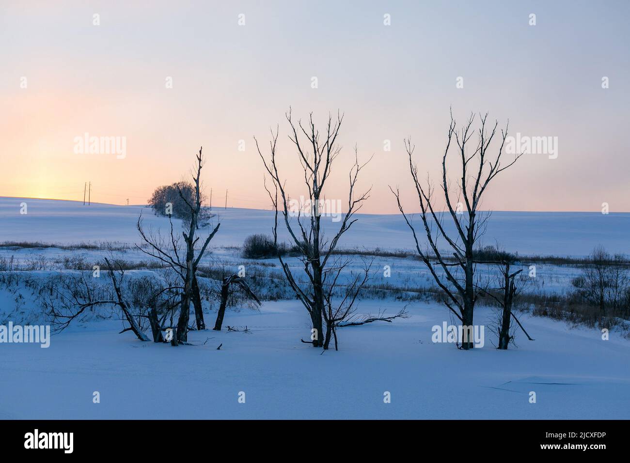 Paesaggio mozzafiato villaggio in russia in inverno Foto Stock