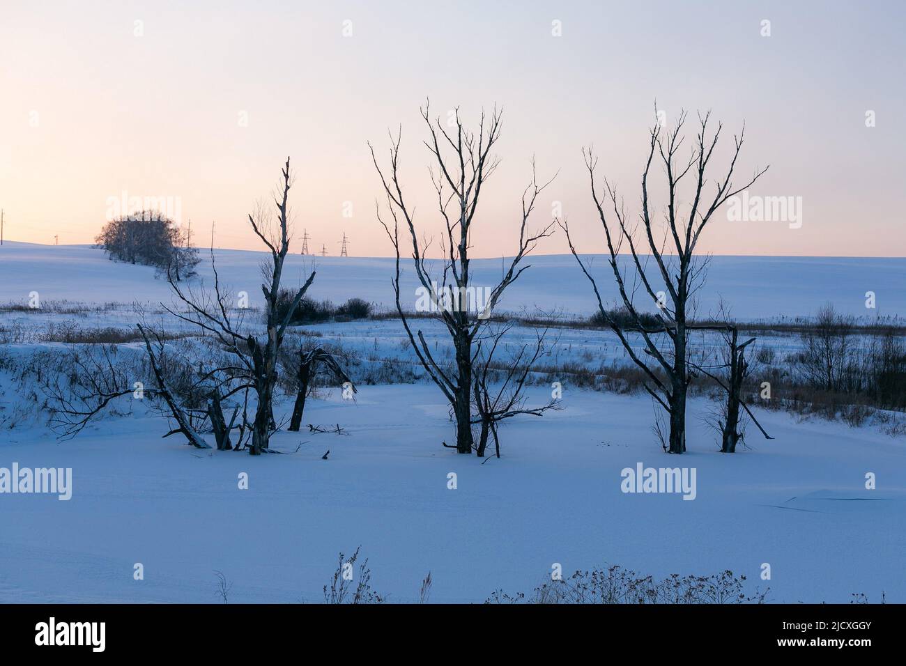 Paesaggio mozzafiato villaggio in russia in inverno Foto Stock