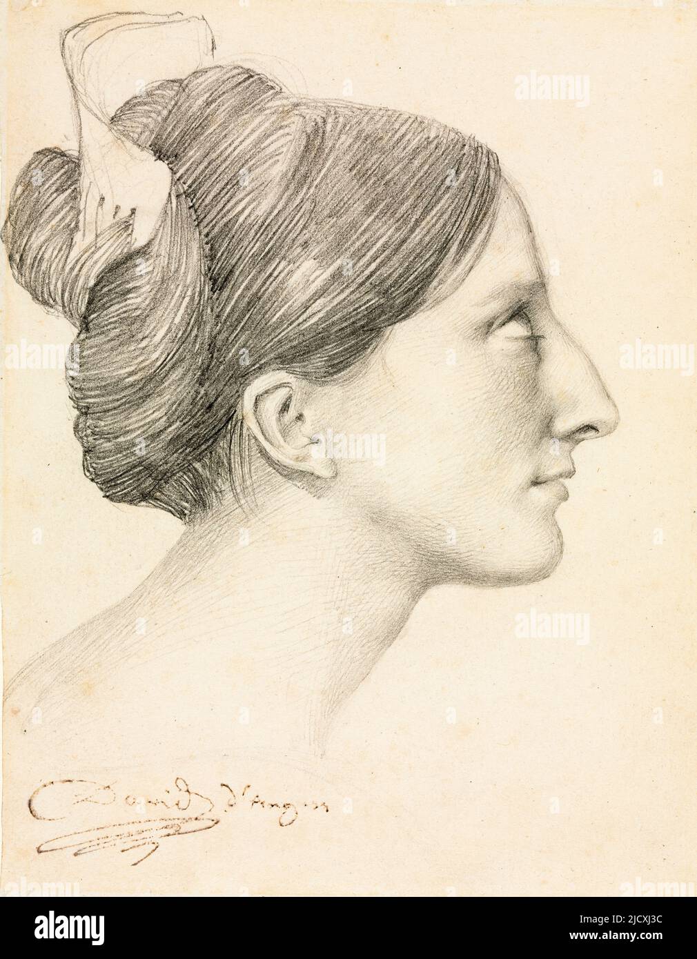 Testa di una donna in Profilo (George Sand), ritratto a matita, grafite di Pierre-Jean David d'Angers, 1833 Foto Stock