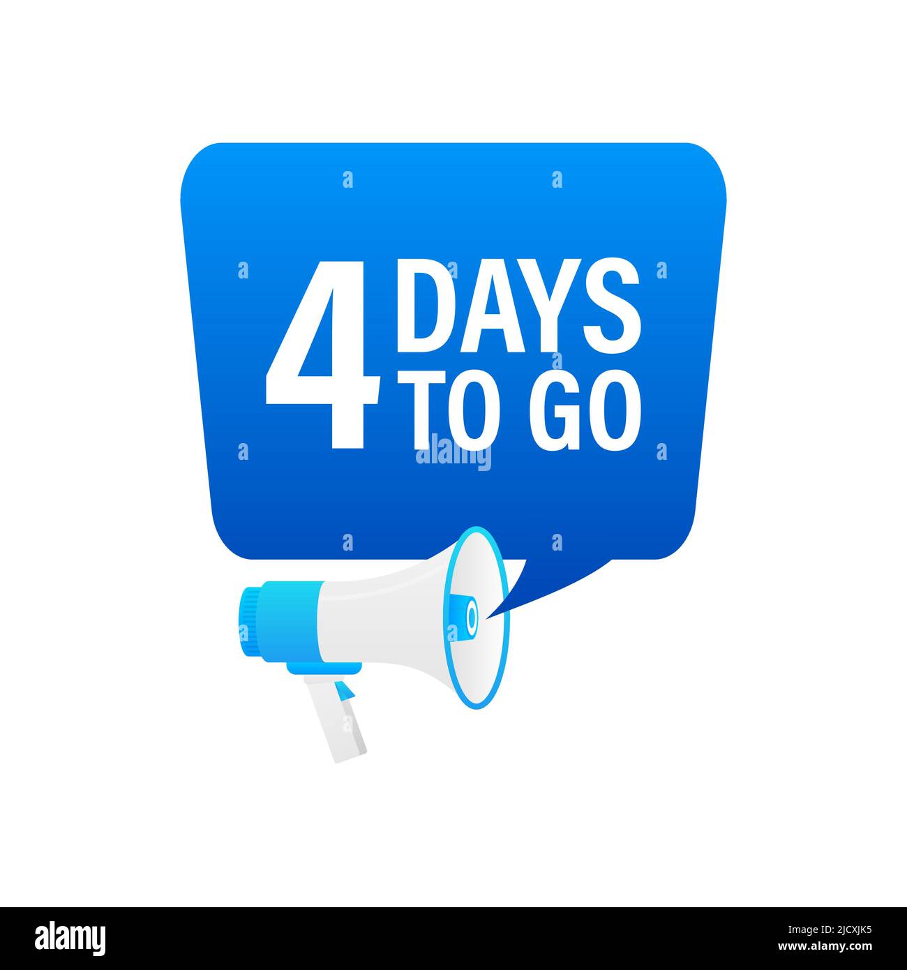 Altoparlante. Mano maschio che tiene megaphone con 4 giorni a partire. Banner per affari, marketing e pubblicità Illustrazione Vettoriale