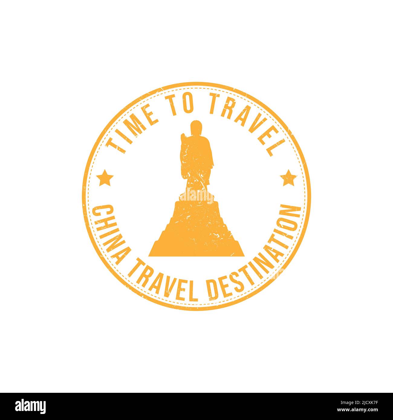 Grunge timbro di gomma con il testo Cina destinazione di viaggio scritto all'interno del timbro. È il momento di viaggiare. Silhouette tempio della Cina storico vettore imag Illustrazione Vettoriale