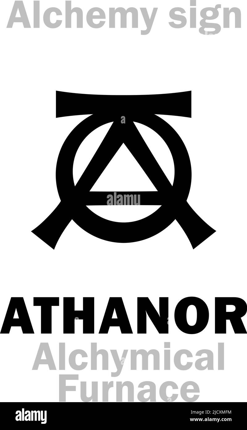 Alchimia Alphabet: ATHANOR (arabo: Al-tannoor), forno Alchemical, anche: Forno filosofico, forno a torre — forno per digestione alchimica. Illustrazione Vettoriale