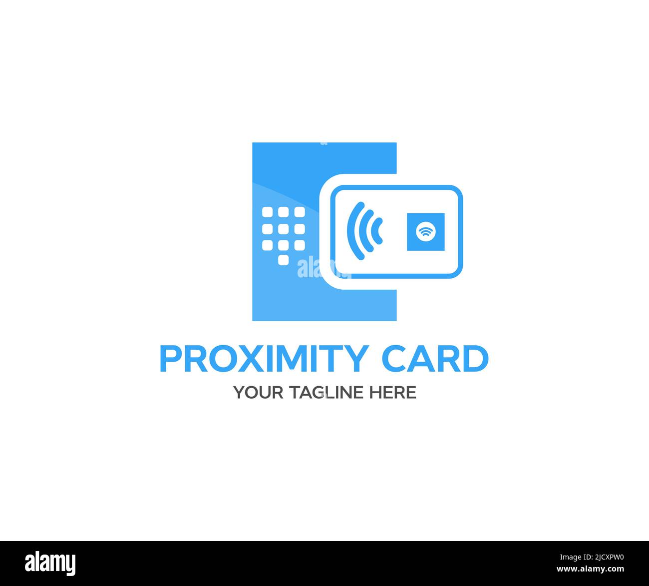 Lettore di schede di prossimità, scansione di schede ID presso il sistema di controllo degli accessi per la progettazione del logo di verifica dell'identità. Progettazione vettoriale RFID wireless. Illustrazione Vettoriale