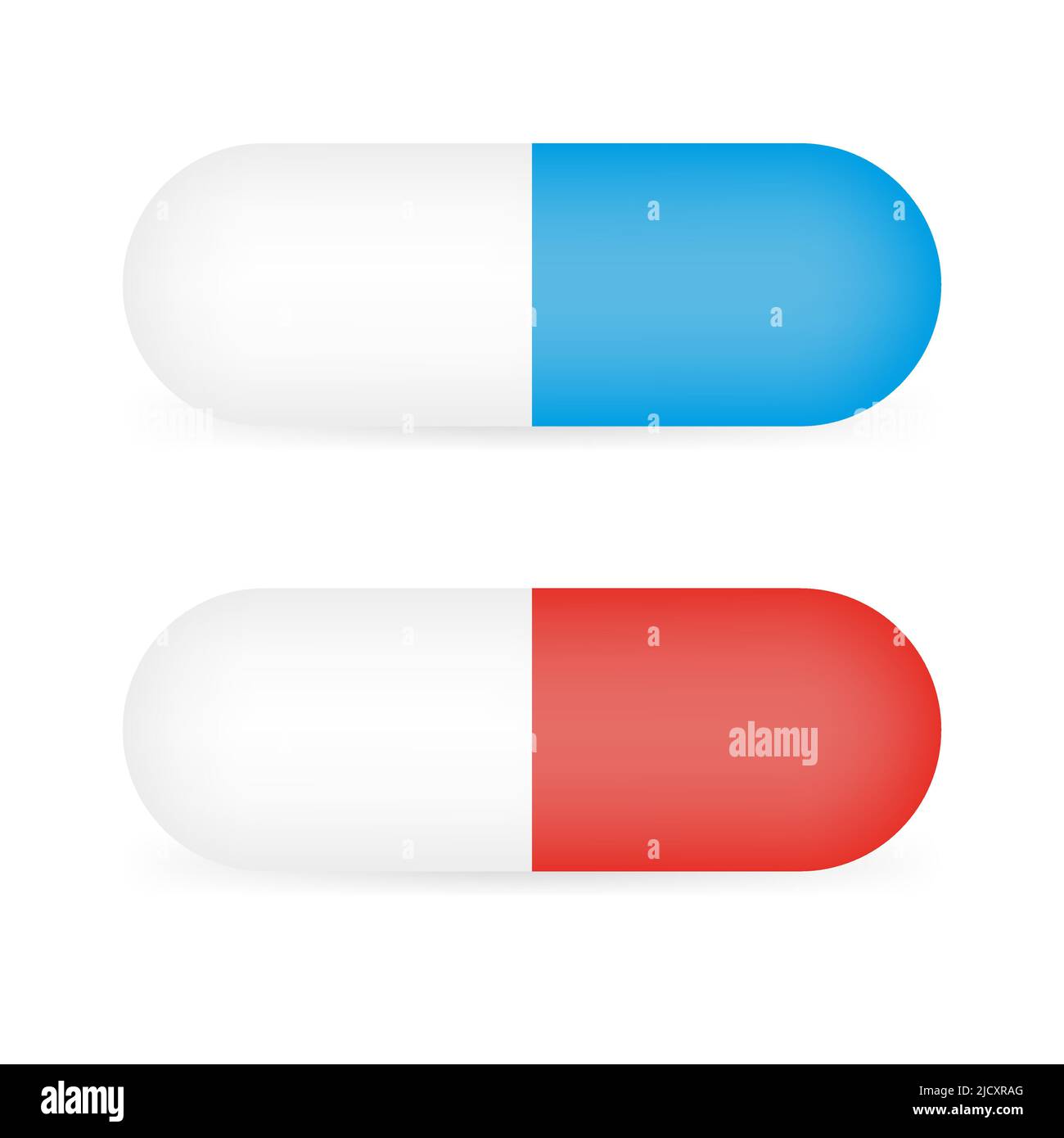 Pillole modello rosse e blu Capsule isolate. Pronto per il tuo progetto. Illustrazione vettoriale Illustrazione Vettoriale
