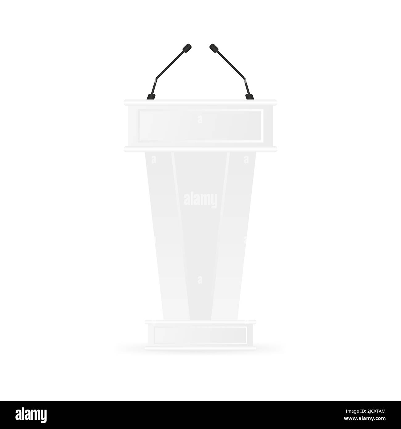 Vettore isolato Tribune. Supporto per rostro Podium Tribune bianco pulito. Con microfoni. Illustrazione Vettoriale
