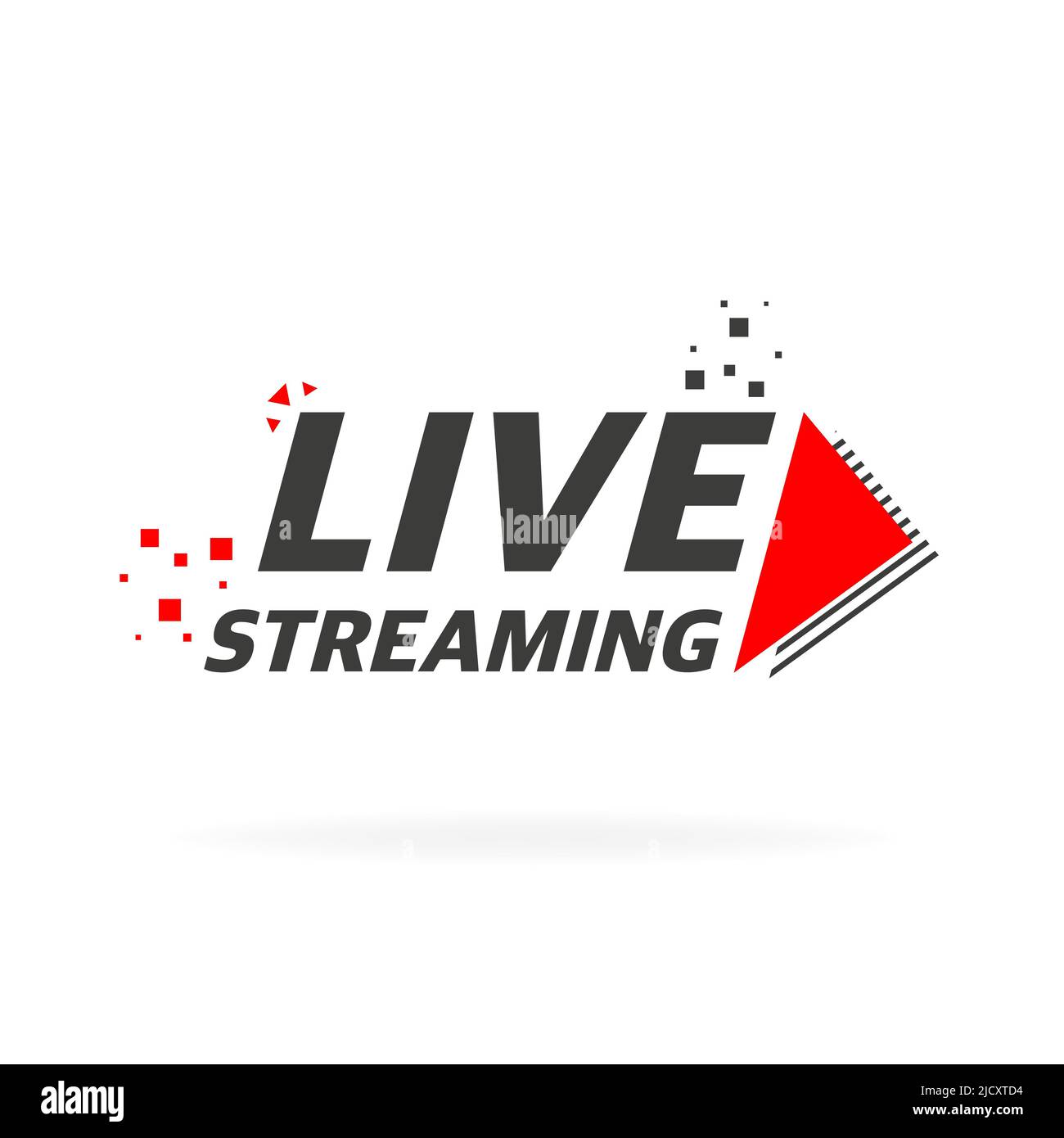 Live streaming logo - elemento di design vettoriale rosso con pulsante di riproduzione per notizie e trasmissioni TV o online. Illustrazione Vettoriale