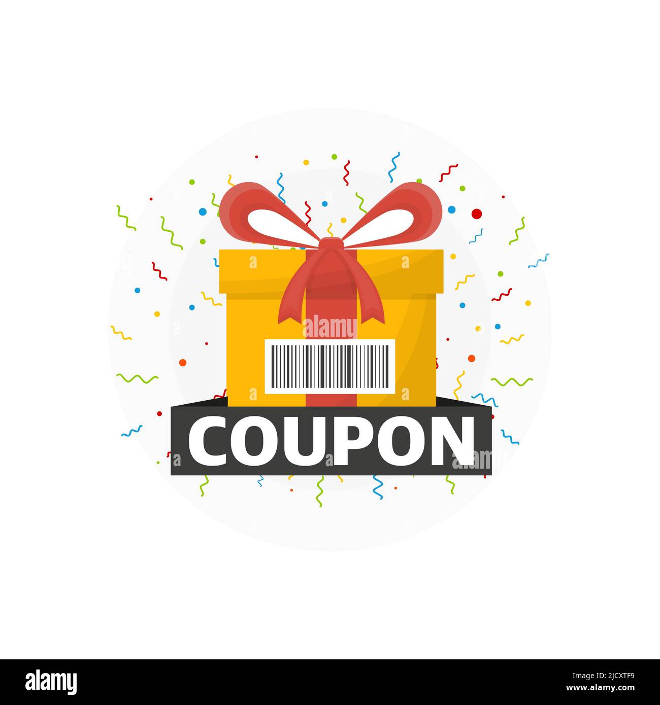 Icona del coupon di sconto e scatola dei premi su sfondo bianco. Illustrazione Vettoriale