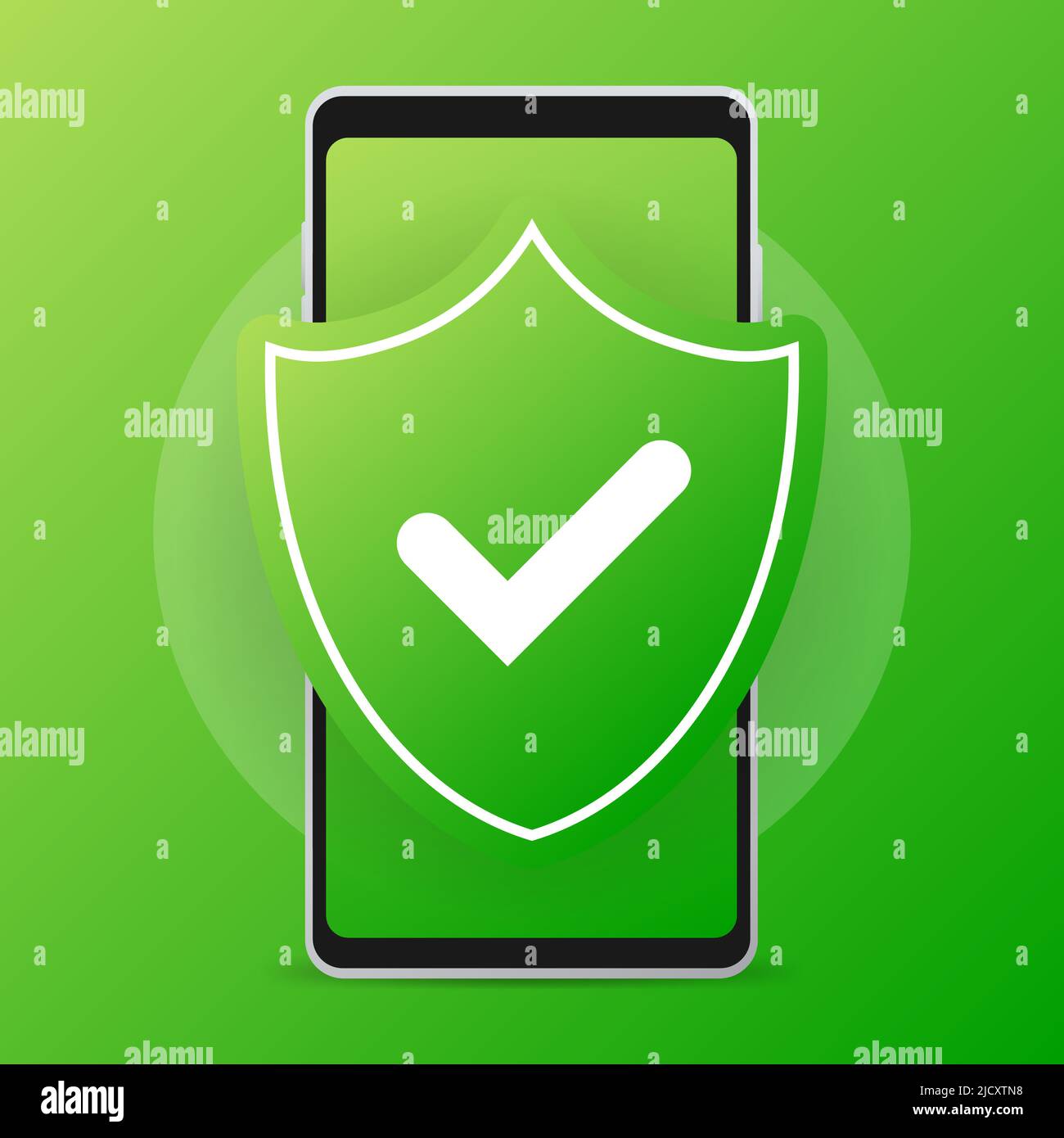 Smartphone antivirus mobile. Telefono di sicurezza, smartphone di sicurezza mobile. Protezione dei dati. Illustrazione Vettoriale