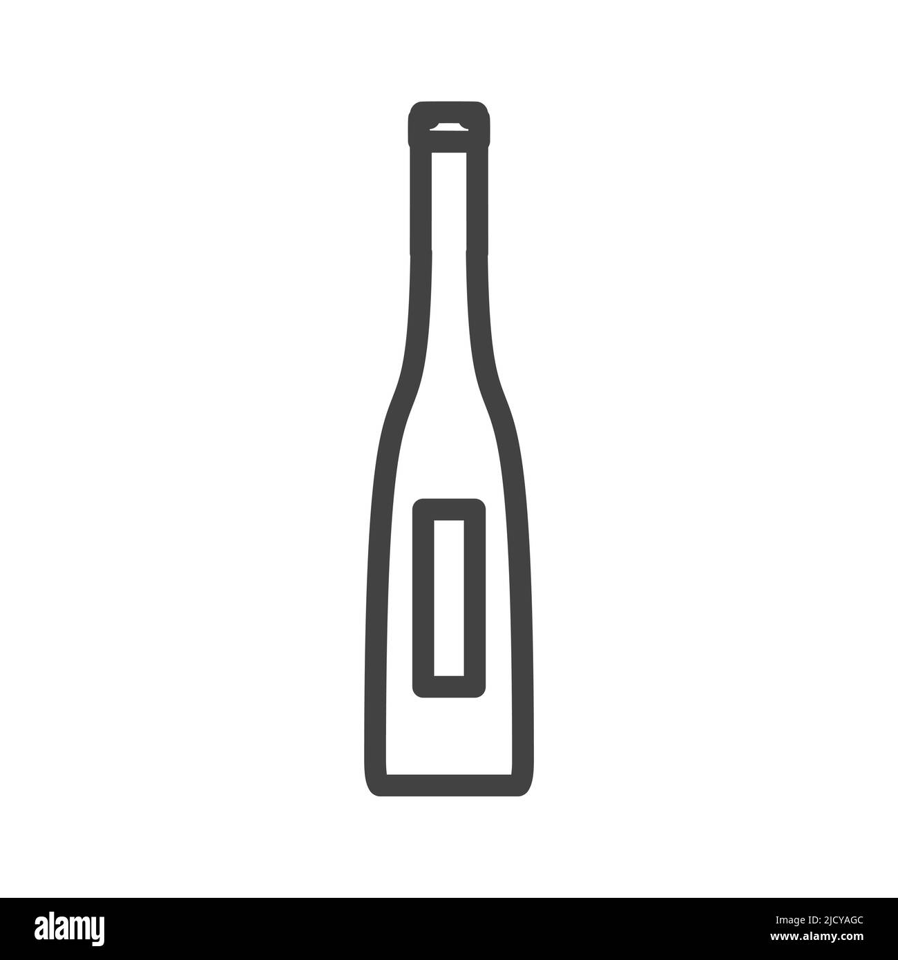 Icona raffigurante il vettore della bevanda in vetro del flacone. Contenitore in plastica liquida, simbolo della bevanda e oggetto con etichetta con alcol. Food Graphic segno soda o birra iso Illustrazione Vettoriale