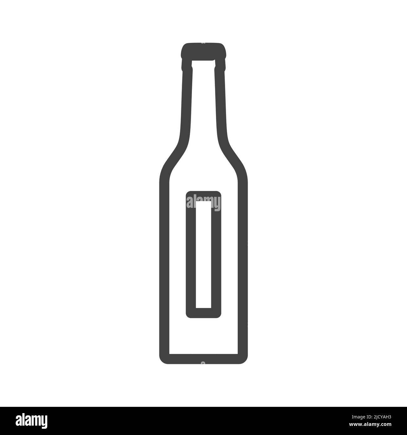 Icona raffigurante il vettore della bevanda in vetro del flacone. Contenitore in plastica liquida, simbolo della bevanda e oggetto con etichetta con alcol. Food Graphic segno soda o birra iso Illustrazione Vettoriale