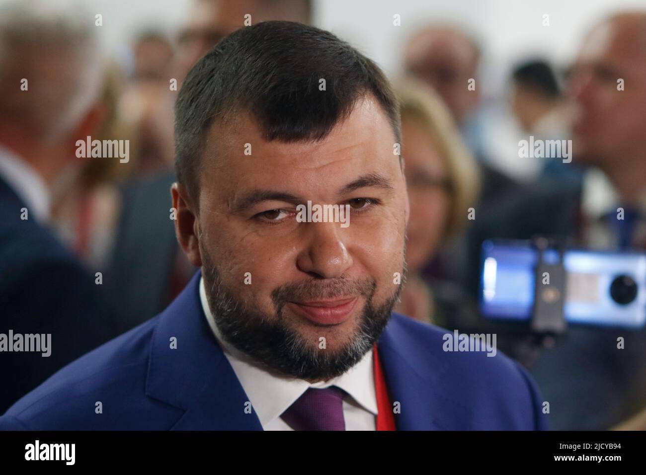 San Pietroburgo, Russia. 16th giugno 2022. Denis Pushilin, capo della Repubblica popolare di Donetsk, DNR alla conferenza stampa del forum economico internazionale di San Pietroburgo 2022 (SPIEF 2022). (Foto di Kashkkkovskij/Sipa USA) Credit: Sipa USA/Alamy Live News Foto Stock