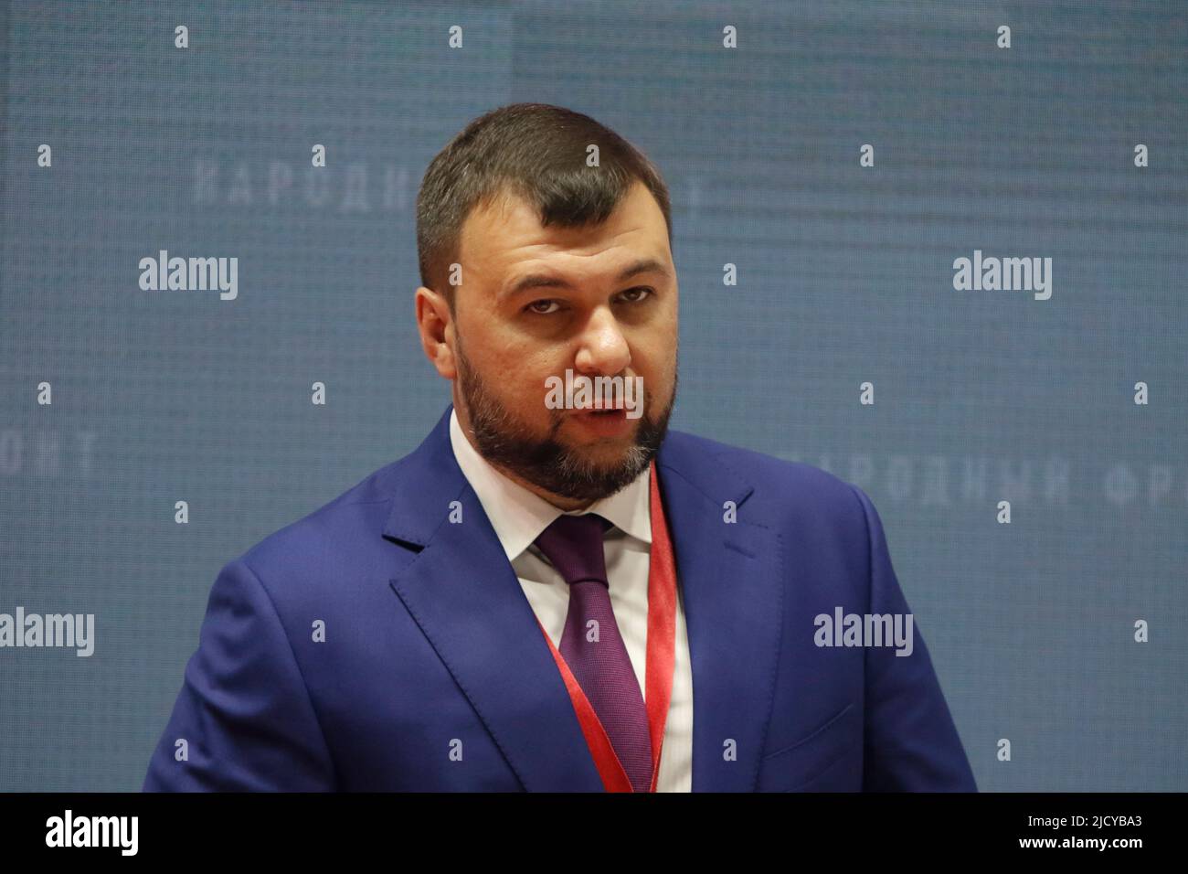 San Pietroburgo, Russia. 16th giugno 2022. Denis Pushilin, capo della Repubblica popolare di Donetsk, DNR alla conferenza stampa del forum economico internazionale di San Pietroburgo 2022 (SPIEF 2022). (Foto di Kashkkkovskij/Sipa USA) Credit: Sipa USA/Alamy Live News Foto Stock