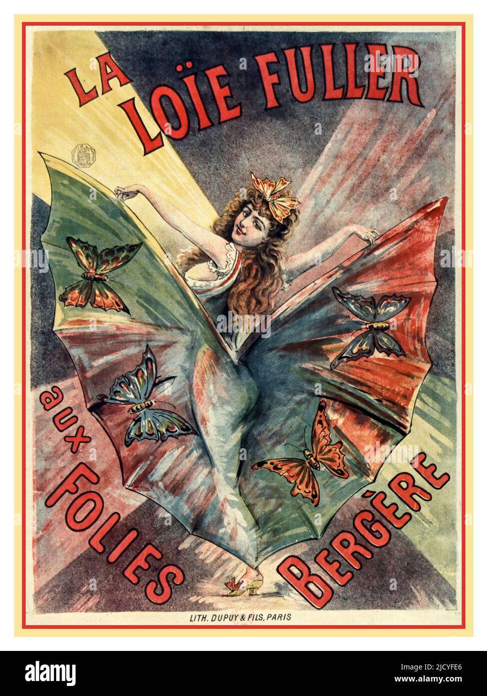 Poster Vintage Folies Bergere per ‘la Loie Fuller’ al Folies Bergère Cabaret Data spettacolo 1895 Parigi Francia Foto Stock