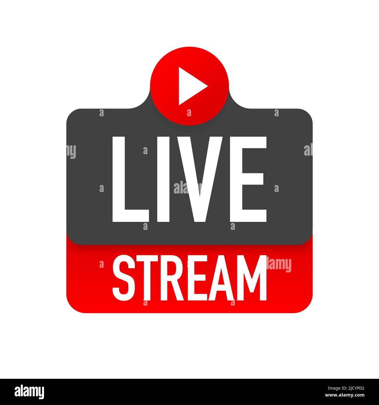 Logo Live stream - elemento di design rosso con pulsante Play per notizie e trasmissioni TV o online Illustrazione Vettoriale