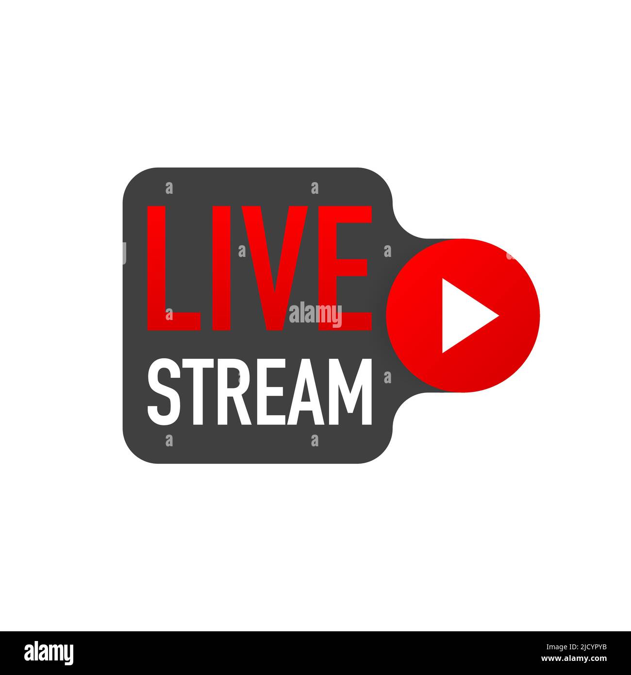 Logo Live stream - elemento di design rosso con pulsante Play per notizie e trasmissioni TV o online. Illustrazione Vettoriale