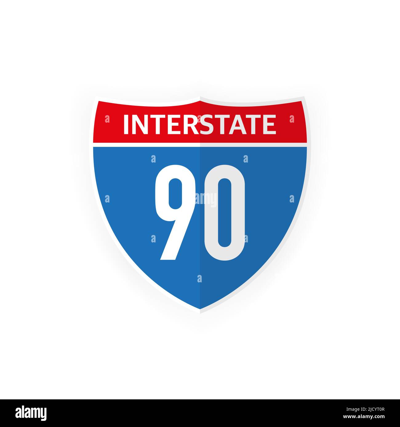 Interstate Highway 90 icona segnaletica stradale isolato su sfondo bianco. Illustrazione vettoriale. Illustrazione Vettoriale