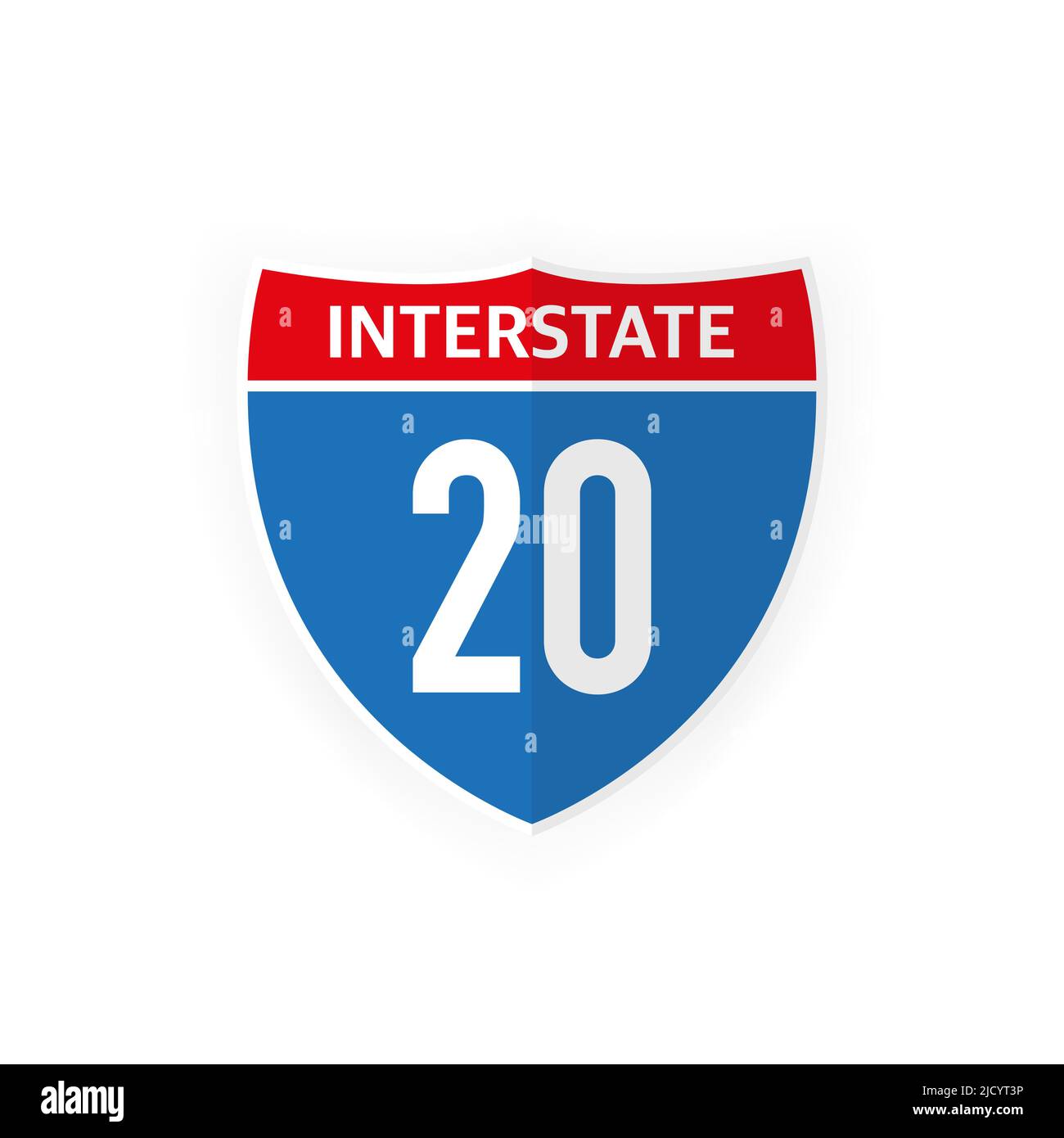 Interstate Highway 20 icona segnaletica stradale isolato su sfondo bianco. Illustrazione vettoriale. Illustrazione Vettoriale
