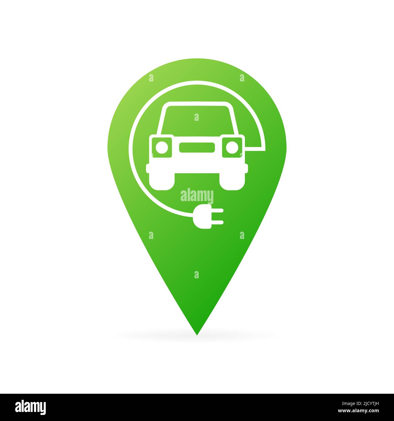 Auto elettrica e stazione di ricarica elettrica su sfondo bianco. Illustrazione vettoriale. Illustrazione Vettoriale