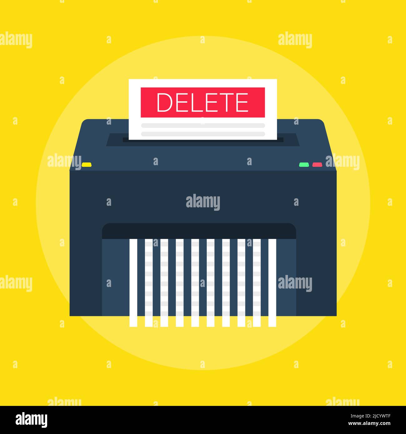 Processo di eliminazione dei file o dei documenti eliminati. Macchina trituratrice per carta. Stile piatto. Illustrazioni vettoriali. Illustrazione Vettoriale