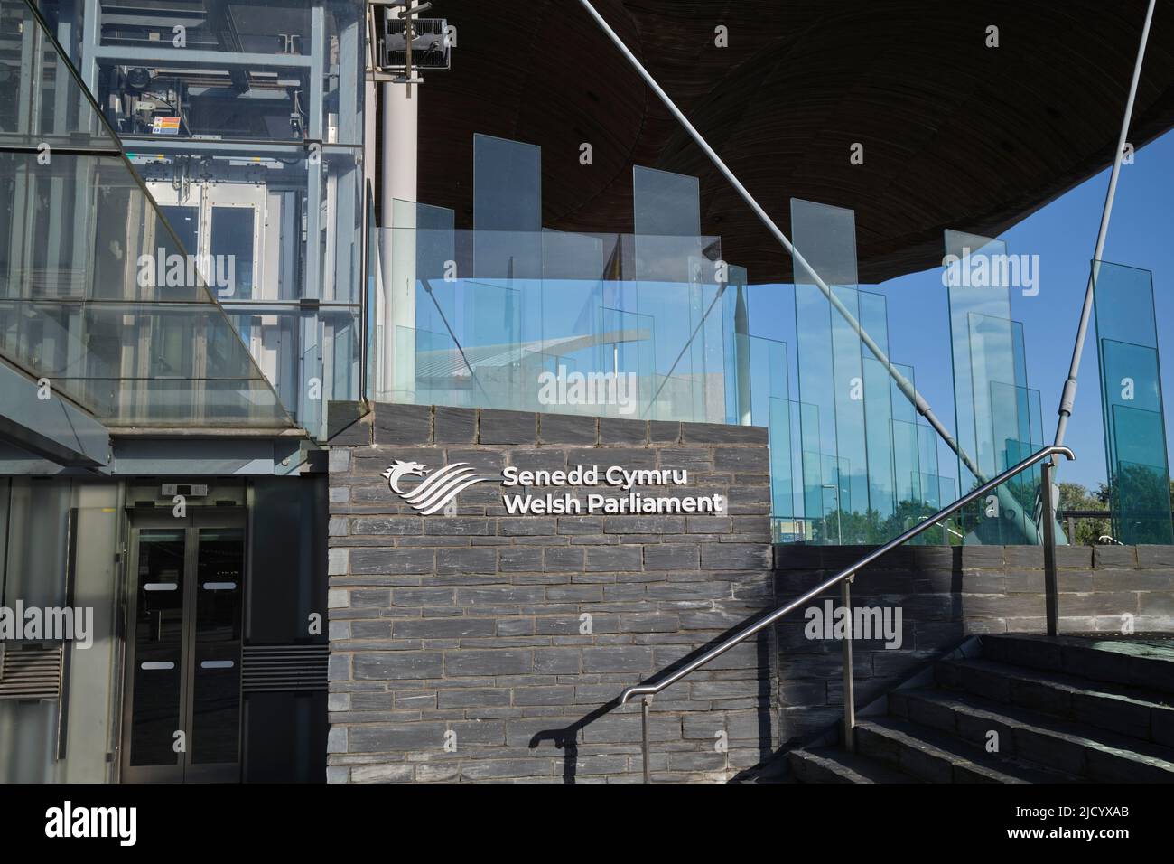 Il Senedd o Palazzo del Parlamento gallese Cardiff Galles del Sud Foto Stock