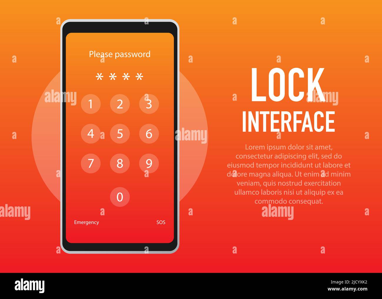 Blocco schermo. Interfaccia PInterface per bloccare la schermata o immettere le pagine delle password. Illustrazione vettoriale. Illustrazione Vettoriale