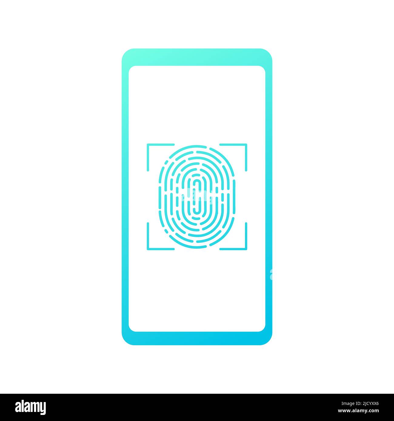 Touch ID - illustrazione vettoriale. Smartphone con impronta digitale isolata su sfondo bianco. Illustrazione Vettoriale