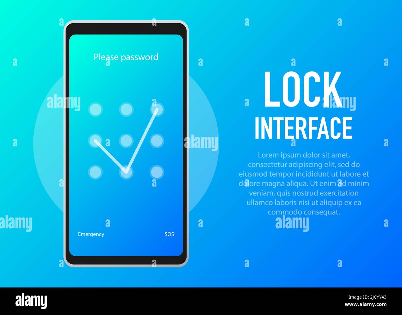 Blocco schermo. Interfaccia PInterface per bloccare la schermata o immettere le pagine delle password. Illustrazione vettoriale. Illustrazione Vettoriale