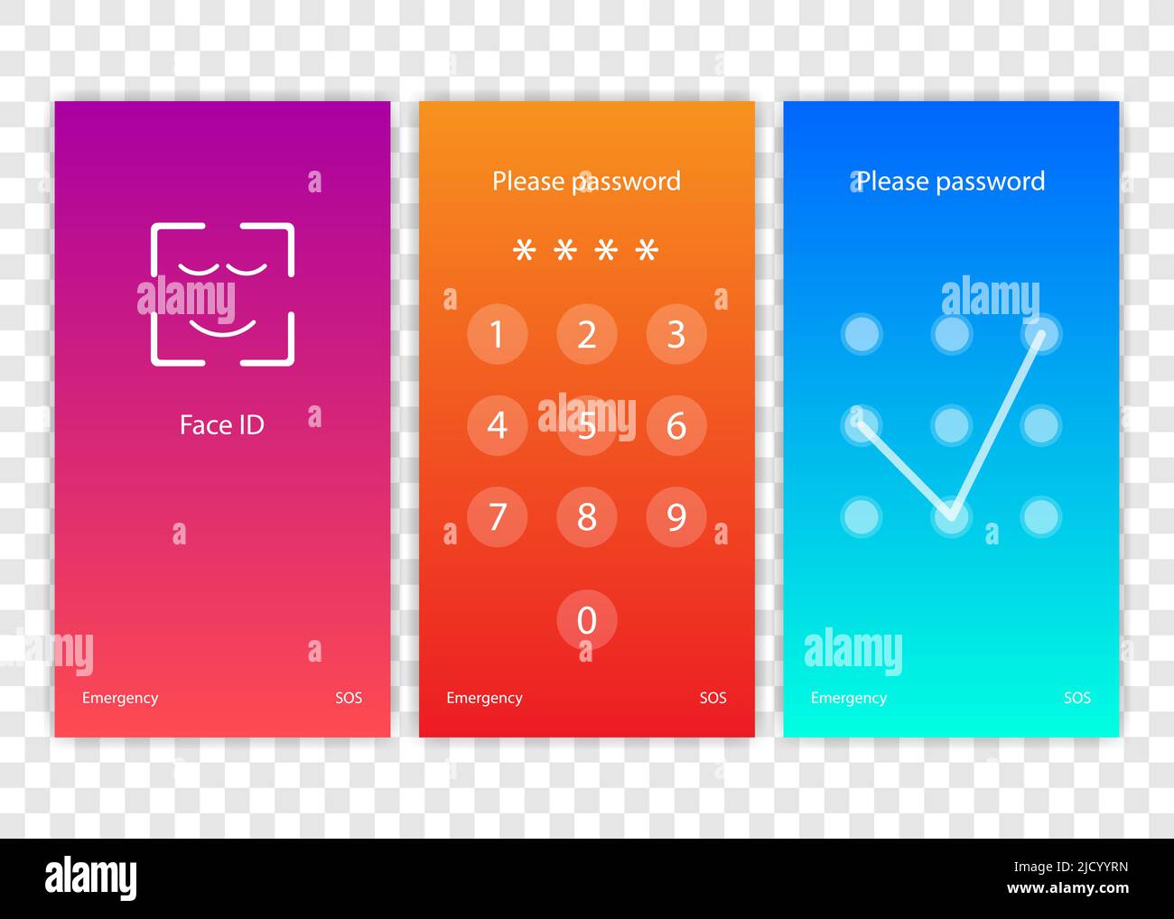 Password di autenticazione blocco schermo modello sfondo smartphone. Vengono visualizzati i numeri della password Screenlock o del codice di accesso della schermata di blocco. Illustrazione Vettoriale