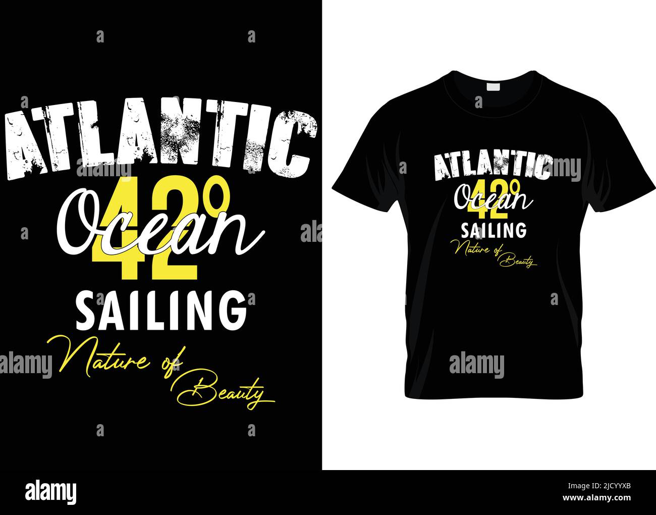 T shirt Atlantic Ocean per gli amanti dello sport. Maglietta tipografica, vettoriale e natura... Illustrazione Vettoriale