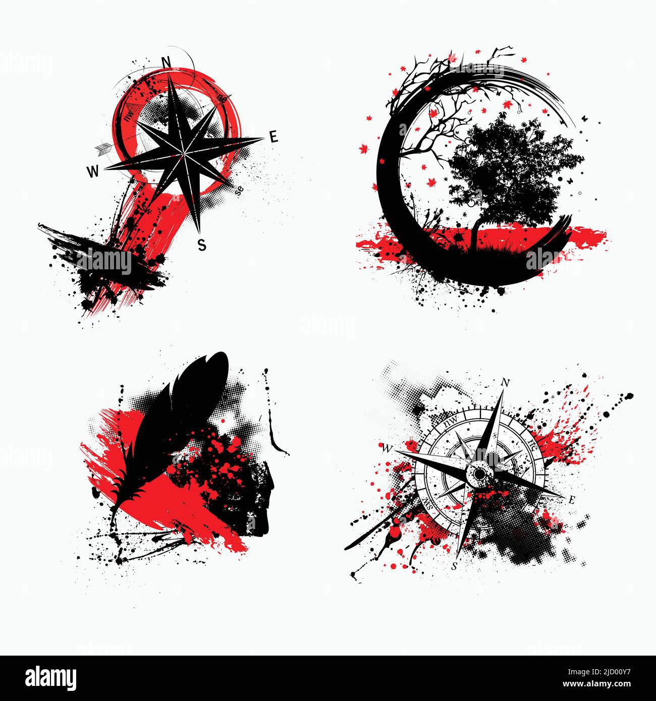 Disegni grunge nero e rosso Illustrazione Vettoriale