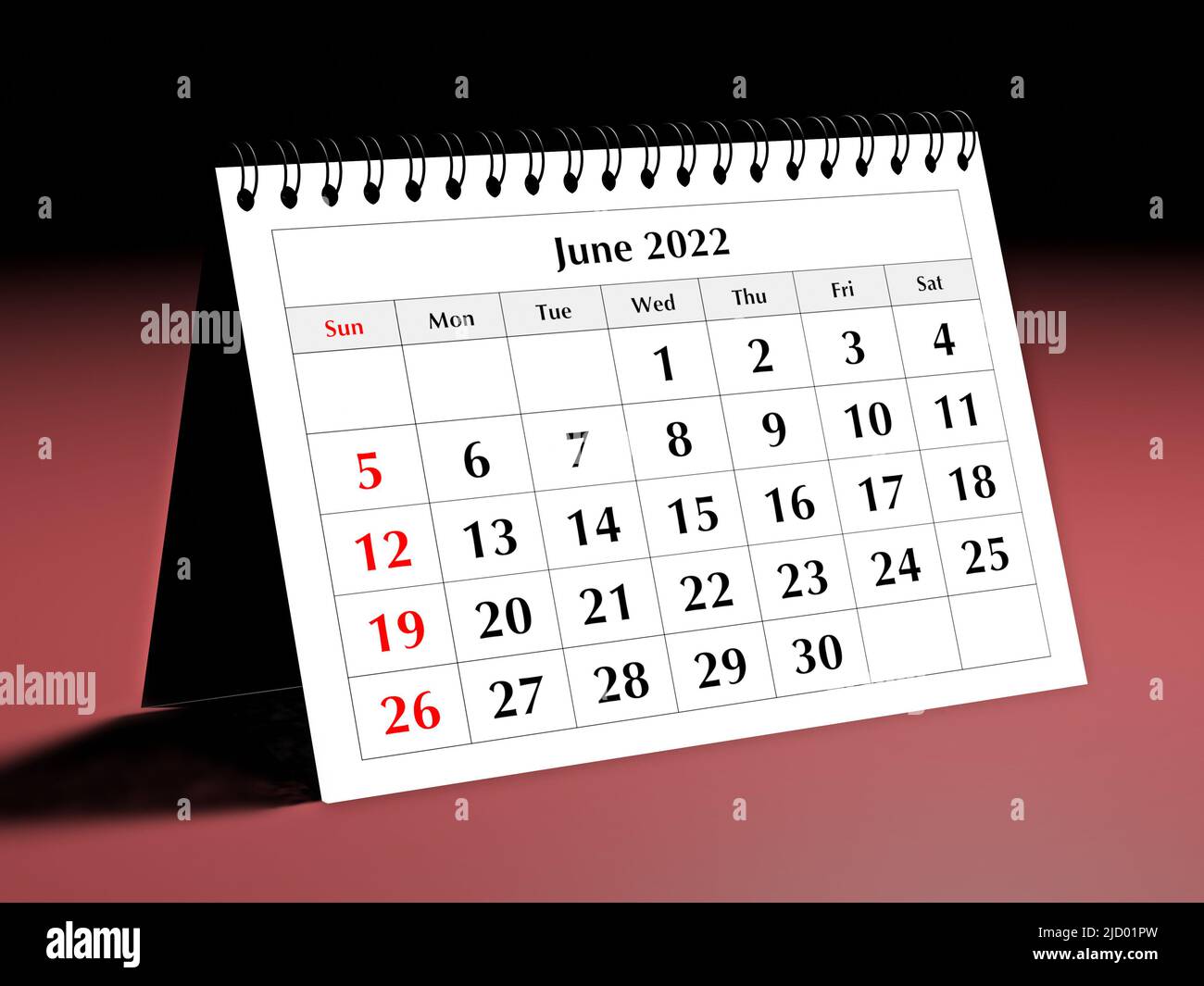 Una pagina del calendario mensile aziendale annuale. Data - mese Giugno 2022. 3d rendering Foto Stock