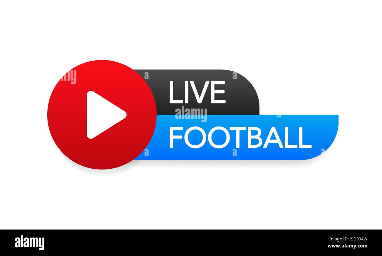 Icona Live Football streaming, badge, pulsante per la trasmissione o lo streaming online di calcio. Vettore nel materiale, piatto, stile di disegno. Illustrazione Vettoriale Icona Live Football streaming, badge, pulsante per la trasmissione o lo streaming online di calcio. Vettore nel materiale, piatto, stile di disegno. Illustrazione Vettoriale