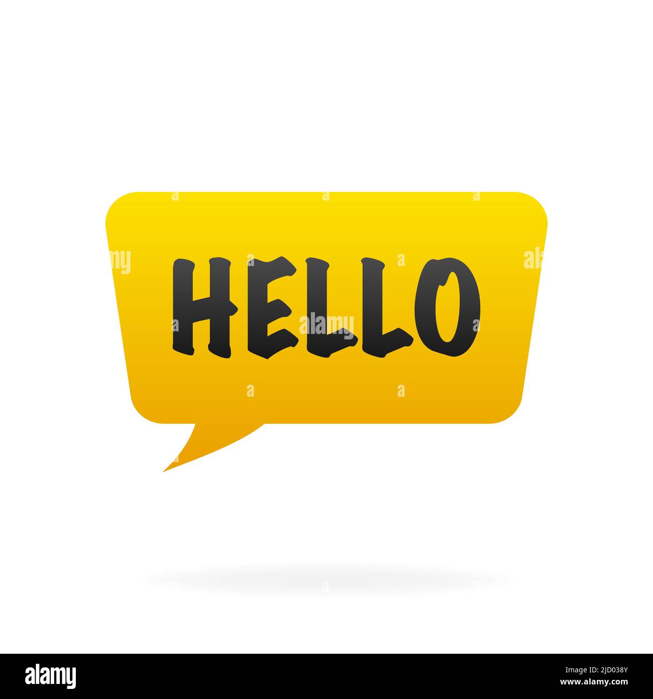 Icona a forma di bolla giallo per il discorso di hello. Web design. Design adesivo. Illustrazione Vettoriale