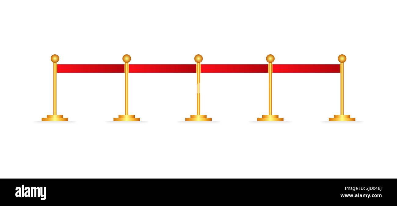 Recinzione realistica con corde rosse su stanchioni d'oro. Evento esclusivo. Illustrazione vettoriale. Illustrazione Vettoriale