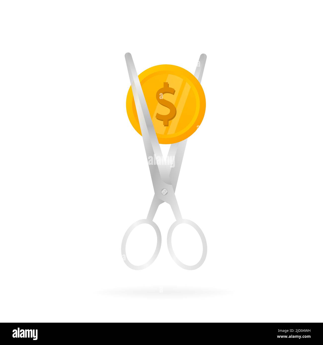 Icona Cartoon con denaro forbici per il concept design. Concetto aziendale. Design piatto vettoriale. Illustrazione Vettoriale