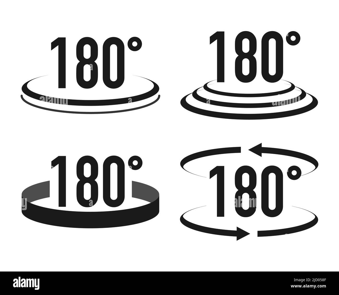 Set di icone di visualizzazione a 180 gradi in stile diverso. Illustrazione vettoriale. Illustrazione Vettoriale