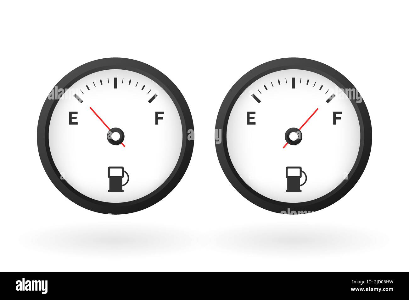 Il concetto di indicatore del carburante, indicatore del gas su sfondo bianco. Sensore carburante. Illustrazione vettoriale. Illustrazione Vettoriale