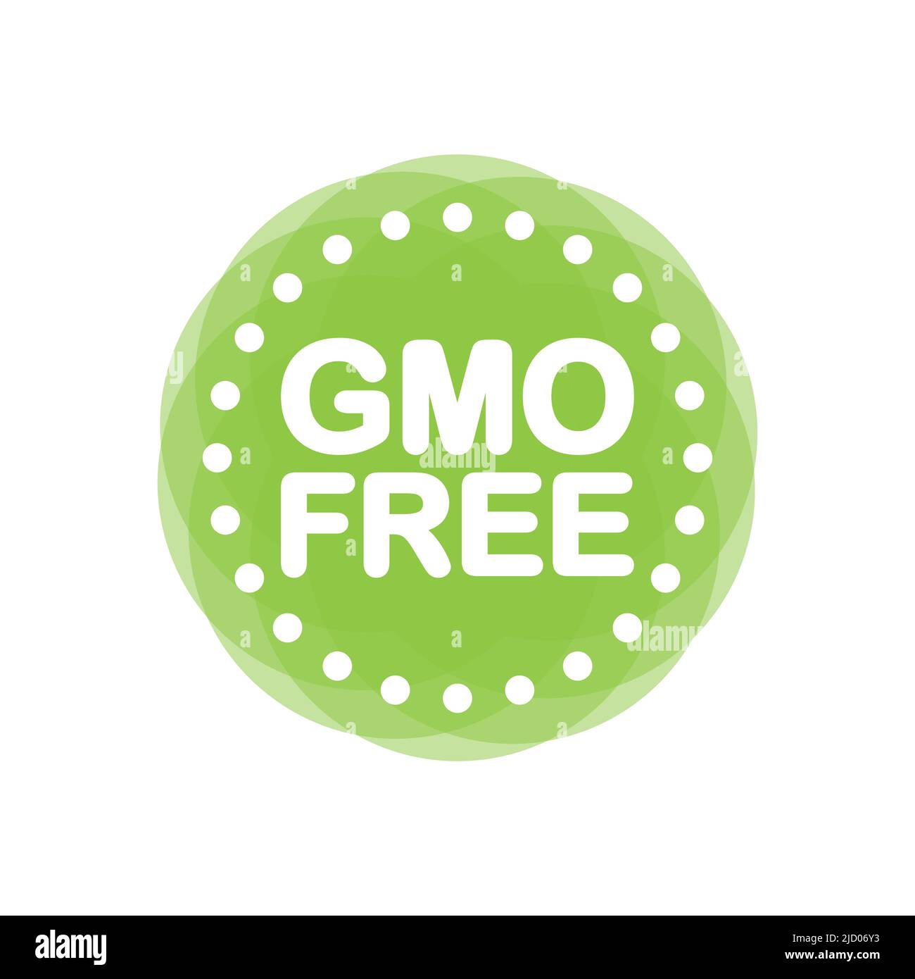 Francobollo verde senza OGM in stile piatto su sfondo bianco. Illustrazione vettoriale. Illustrazione Vettoriale