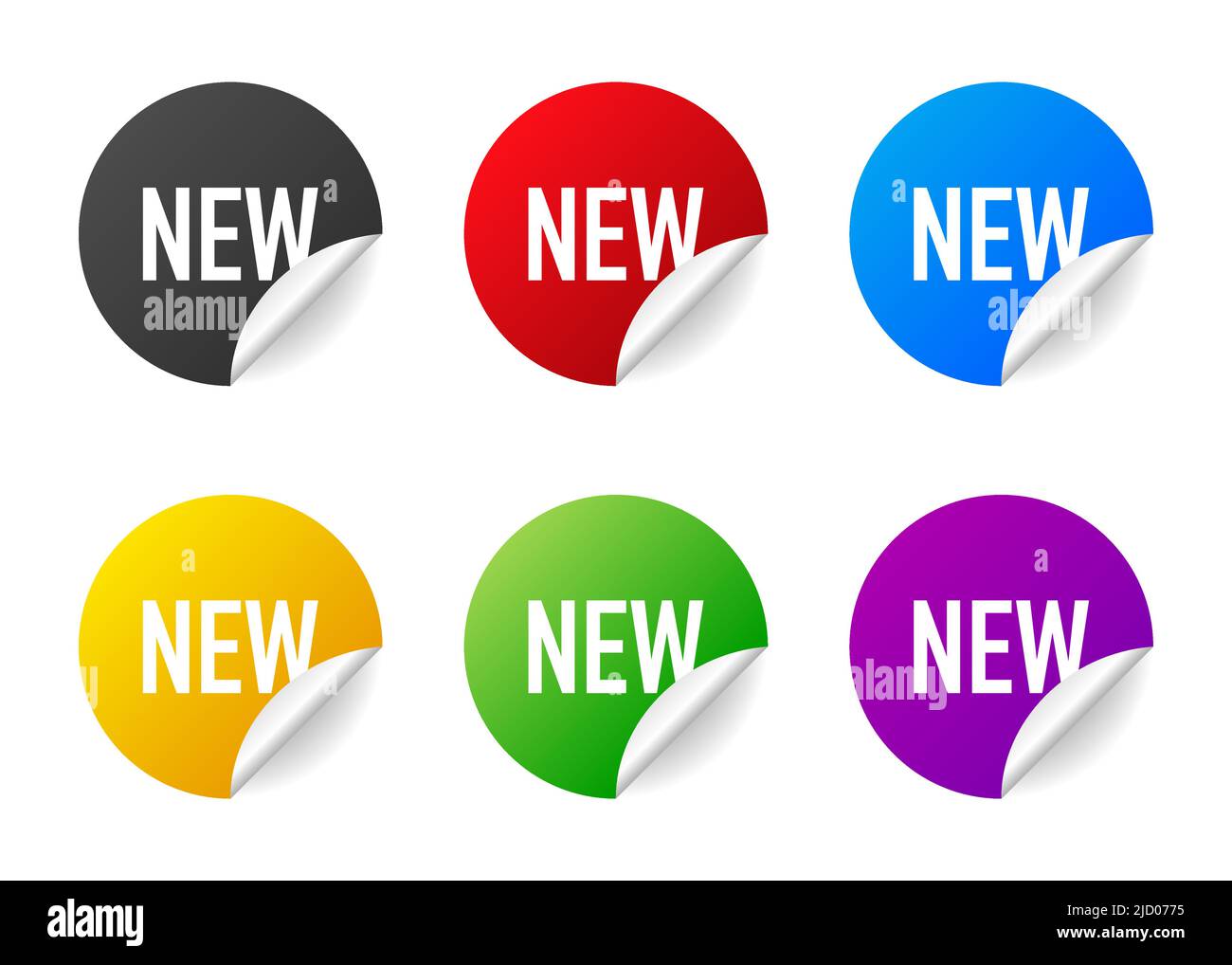 Nuovo. Badge realistico di diversi colori. Pubblicità dei prodotti. Web design. Illustrazione vettoriale. Illustrazione Vettoriale