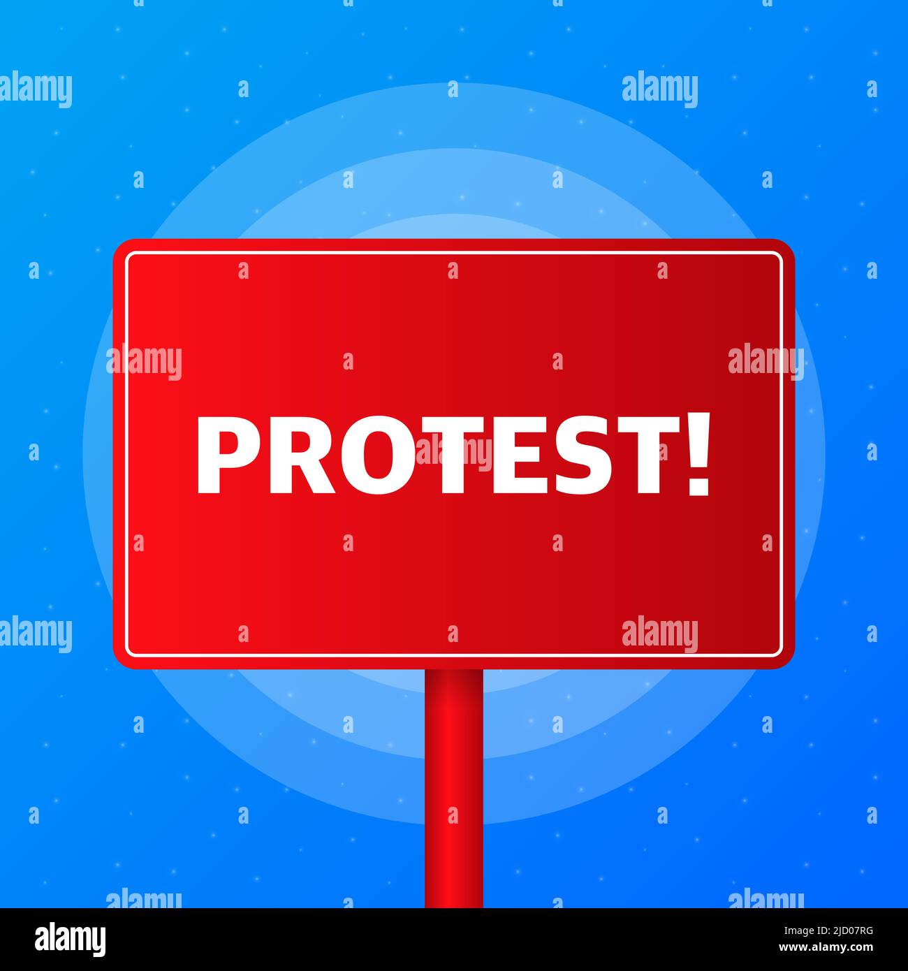 Protestare realistico tavolo rosso su sfondo blu. Illustrazione vettoriale. Illustrazione Vettoriale