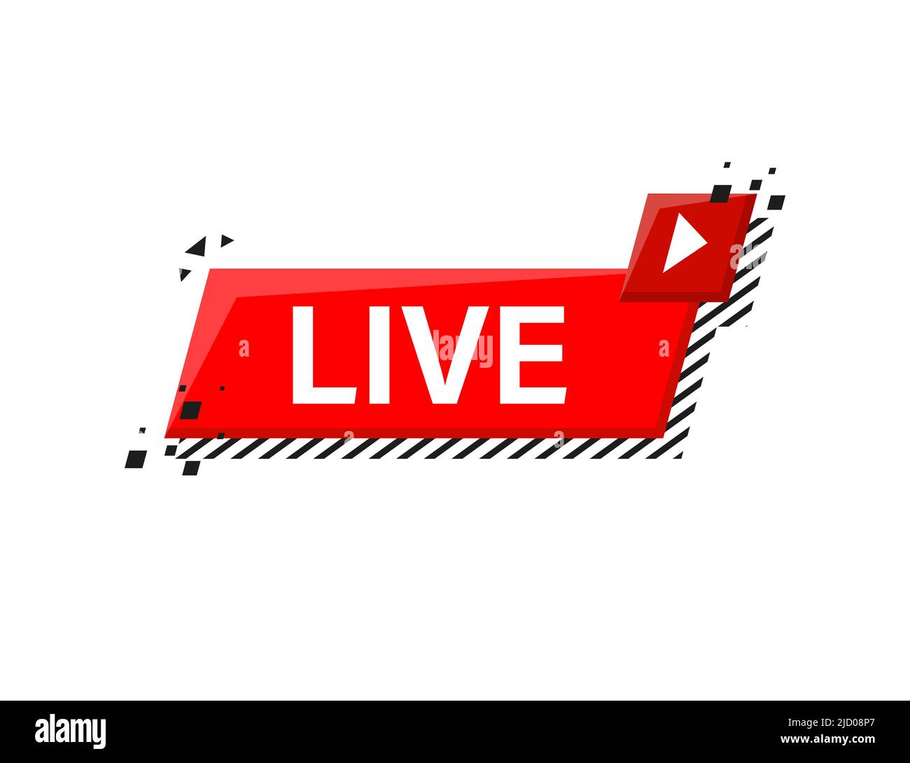 Icona del logo Live. Elemento di design vettoriale rosso con pulsante Play per notizie e trasmissioni TV o online. Illustrazione Vettoriale
