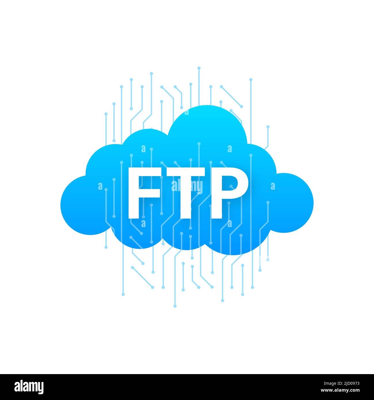 Striscione a nastro piatto con FTP. Interfaccia dell'applicazione. Concetto di tecnologia. Illustrazione vettoriale. Illustrazione Vettoriale