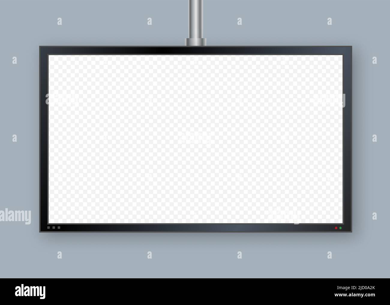 Parete del monitor piatta. Vettore prospettico. Icona vettore. Tecnologia multimediale. Schermata vuota isolata. Cornice nera. Illustrazione Vettoriale