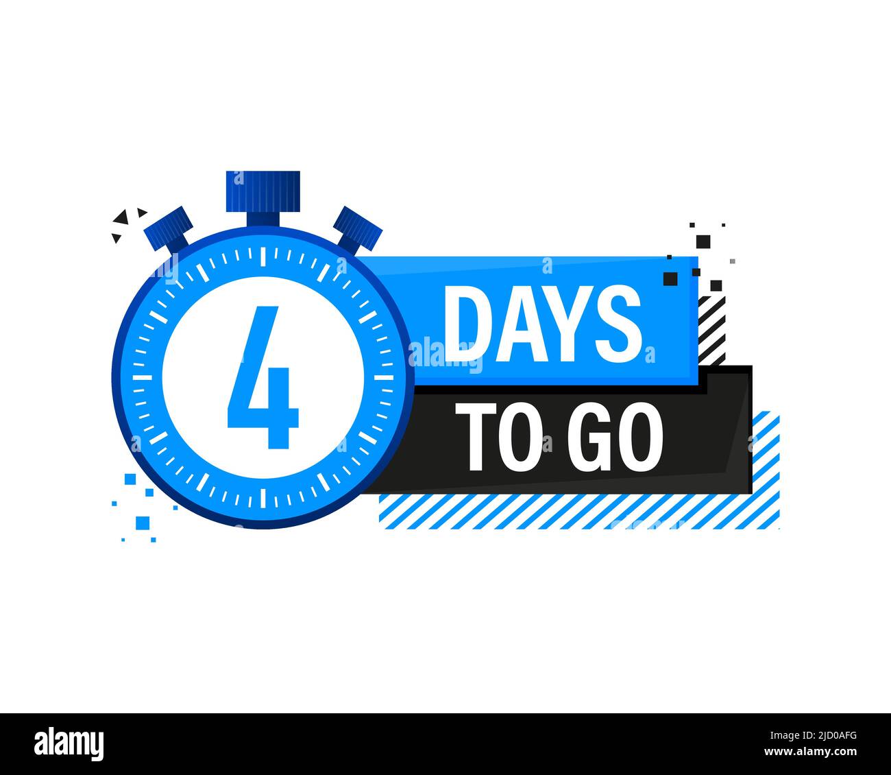 Etichetta timer Four Days To Go, banner con emblema blu. Illustrazione vettoriale. Illustrazione Vettoriale