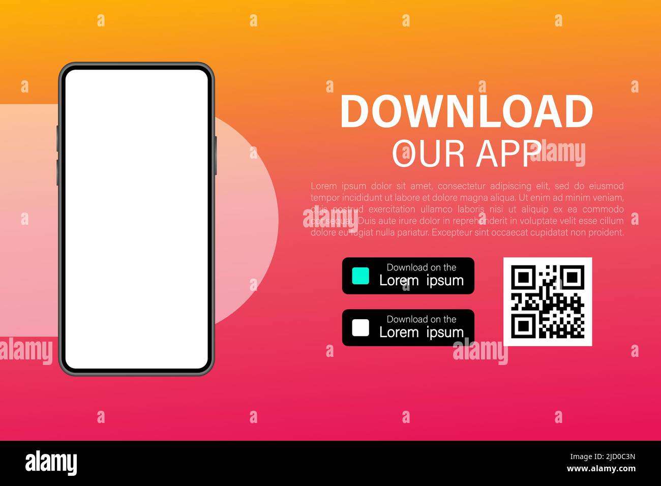Scarica pagine. Applicazione app mobile. Concetto aziendale. Icona dello smartphone con schermo a sfioramento manuale. Illustrazione Vettoriale